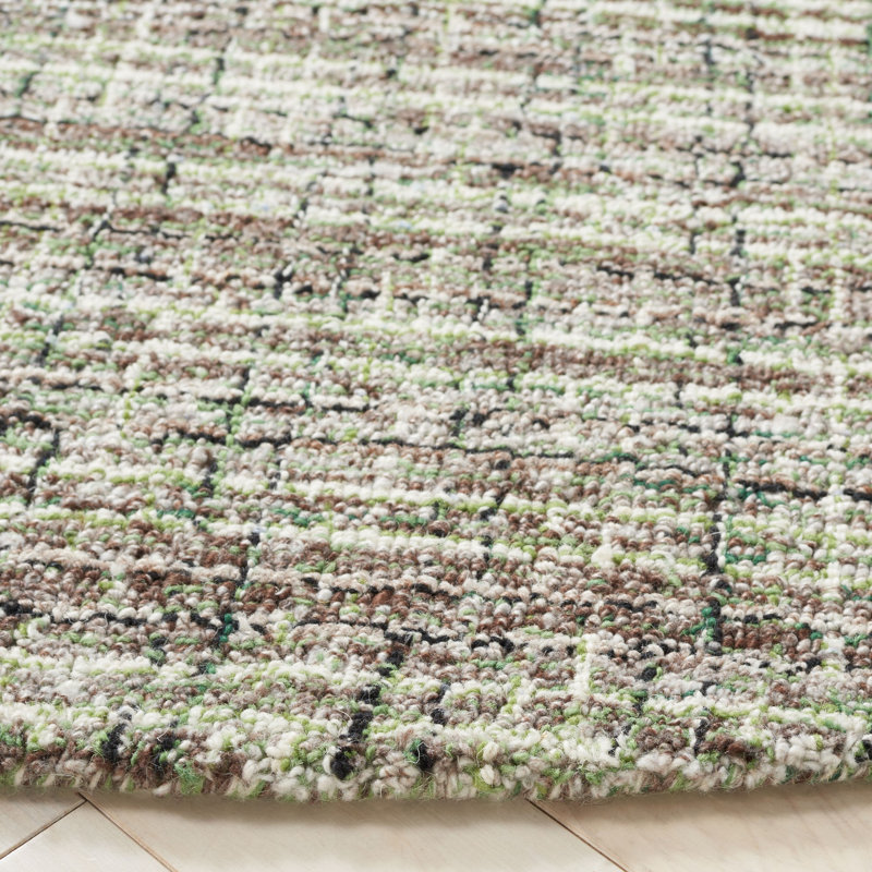 Tapis brun / gris / blanc en laine et coton touffeté à la main Bromaard, Rond 6 pi