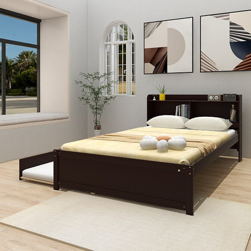 Lit plateforme double en bois massif, Espresso