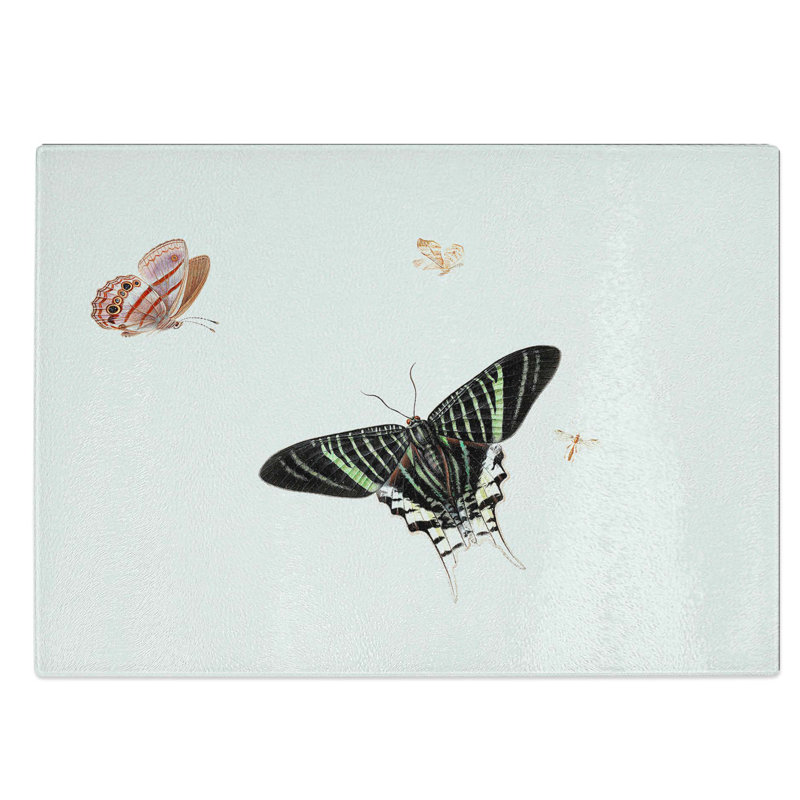 Tempered Glass a Wasp and Three Butterflies Chopping Board, 39 cm W x 28.5 cm L