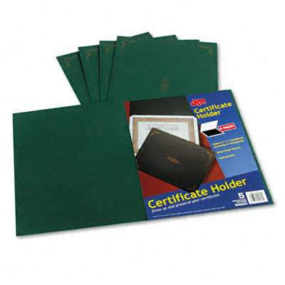 Certificate Holder, 80lb Linen Stock, 12 1/2 x 9 3/4, Green, Five per Pack                                                   