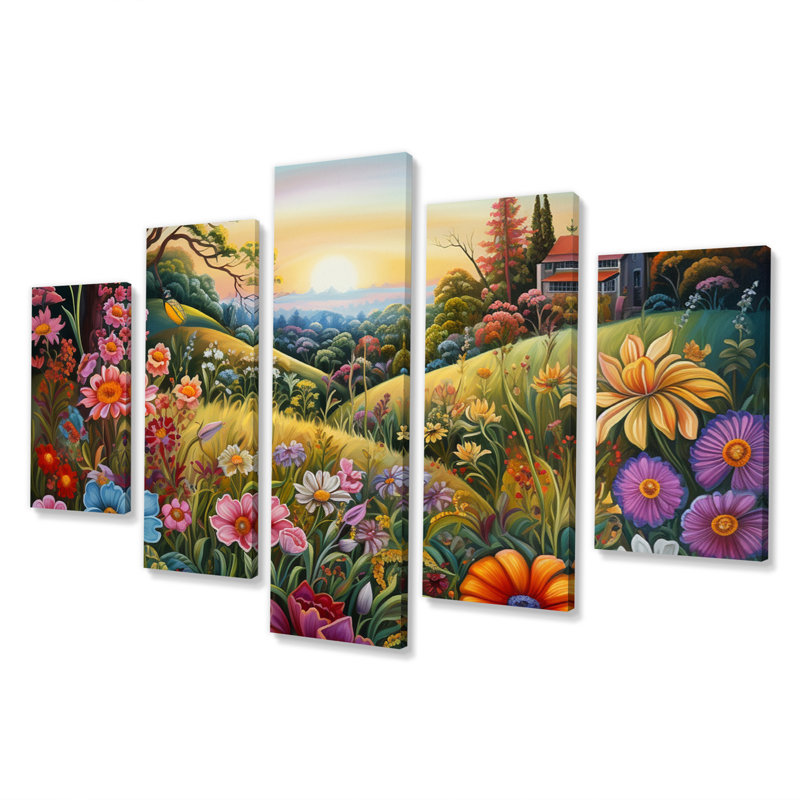 Célébration des fleurs sauvages de la campagne du printemps - décoration murale fleurs sauvages - 5 panneaux