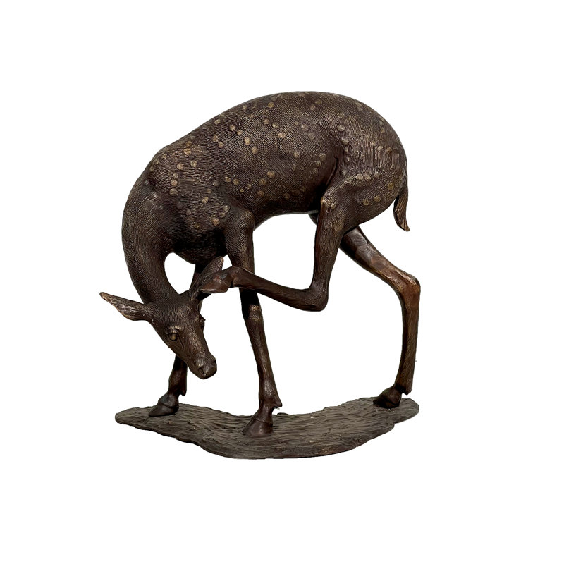 Bronze Fawn Scratching Head Sculpture
