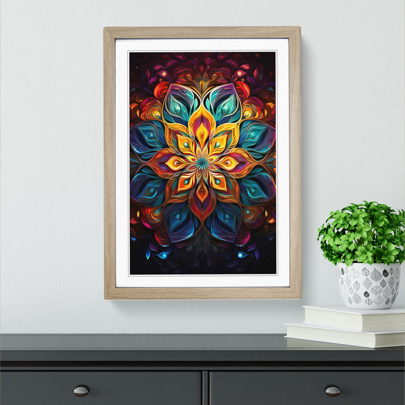 Mandala Abstract No.2 - Single Picture Frame Print on Wood, Oak, 34cm H x 25cm W x 2cm D
