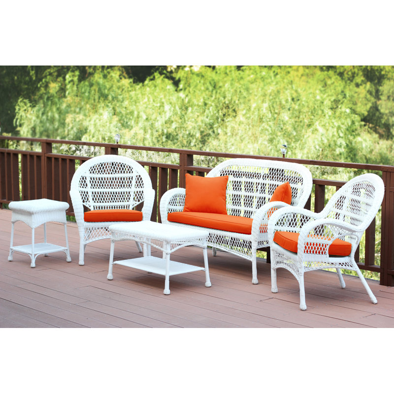 Ensemble de conversation avec canapé et coussins 5 pièces Mangum, Orange brique, Blanc