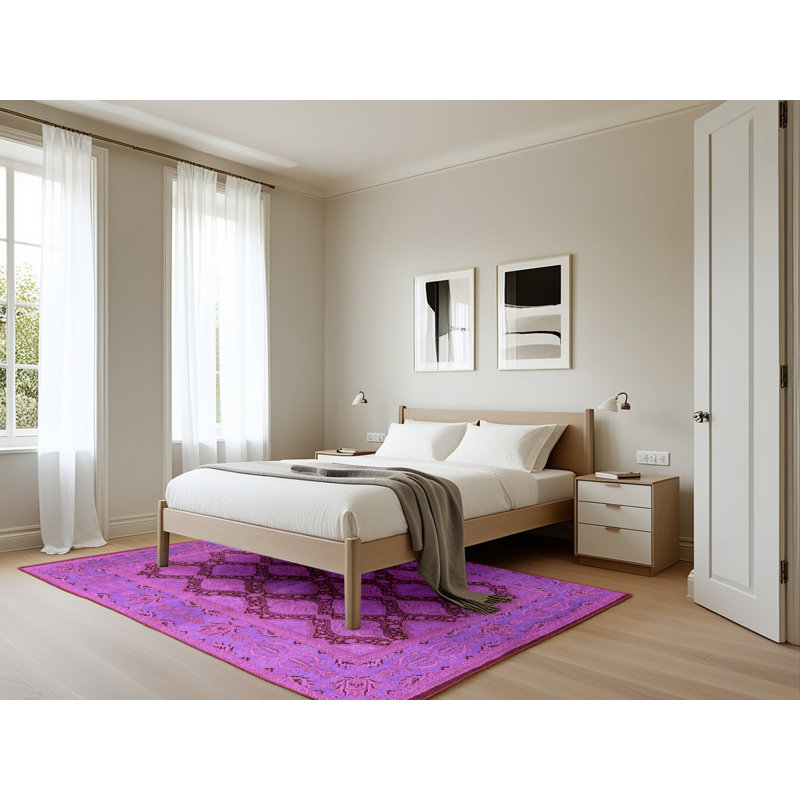 Tapis mauve lavable à la machine Mid-Century Modern 3134, Rectangle 5 pi x 7 pi