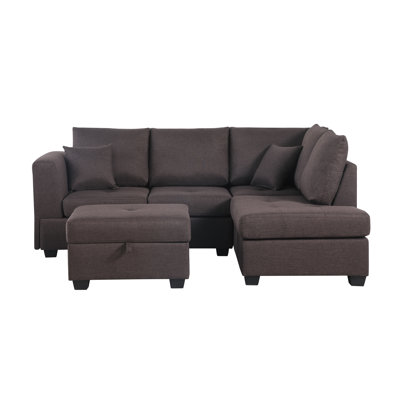 Upholstered L-Shaped Sectional with Ottoman Reversible