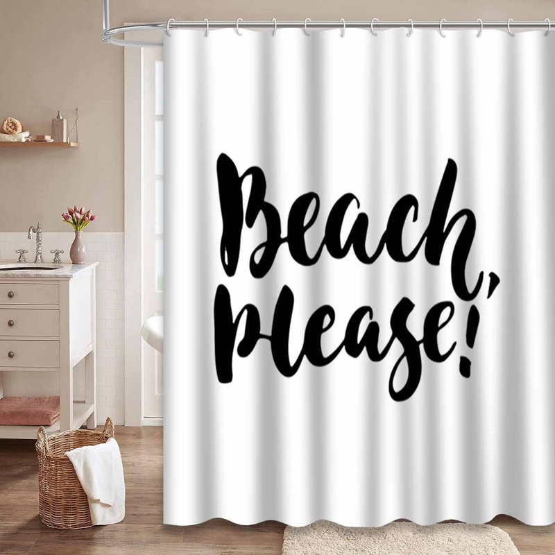 Rideau de douche imperméable à l'eau avec brosse et lettrage de plage avec 12 crochets, L 72 po x l 72 po