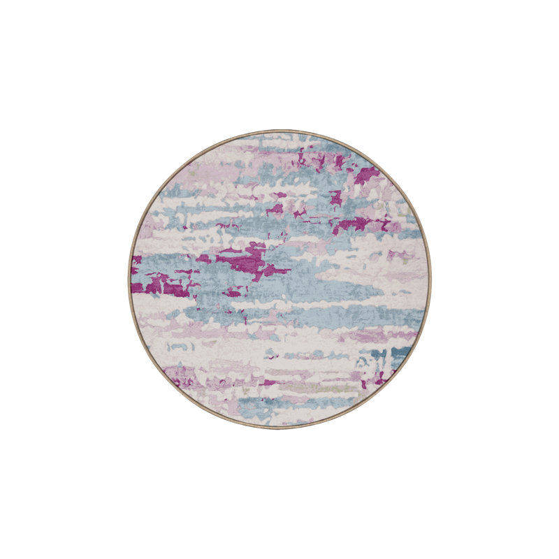 Tapis beige soyeux et moelleux, Rond 4 pi