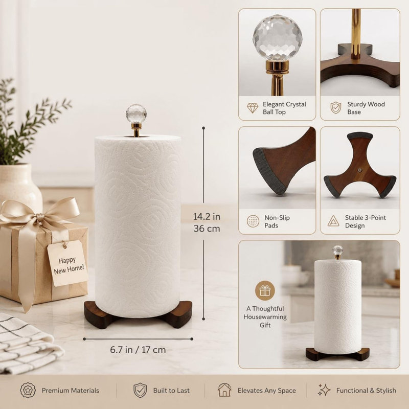 Iron and Solid Wood Paper Towel Holder