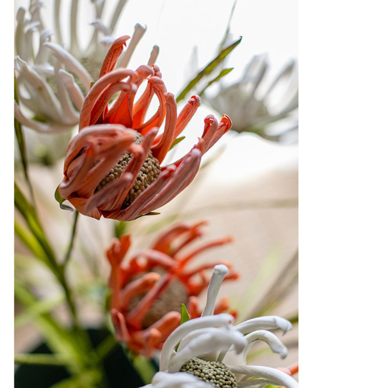 Art avec tiges de tournesol, 3 tiges, Orange-rouge