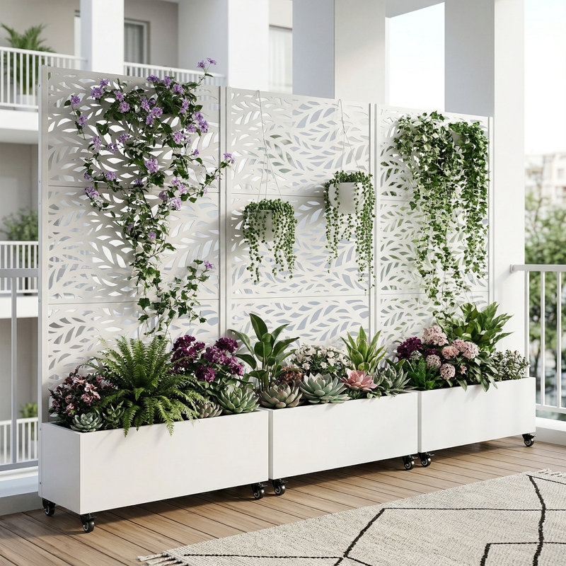 Boîte à fleurs d'extérieur avec roues, Blanc