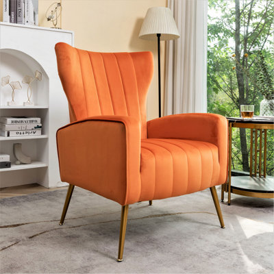 Fauteuil d'appoint en velours avec pieds en métal, fauteuil rembourré moderne, fauteuil à oreilles pour petits espaces de salon