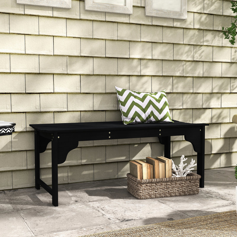 Black Garden Seat, Wooden Outdoor Bench With Slatted Seat. For Conservatory, Balcony. Backless Front Porch Stool. Two, Rustic Grace. Easy Assembly. 550 Lbs Capacity. 45.25" L X 19.75" W 17.75" H