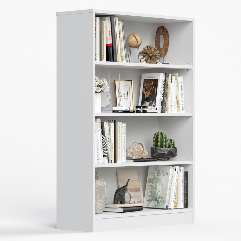 Modern Wood Bookcases, Adjustable 4-tier Storage For Home And Office