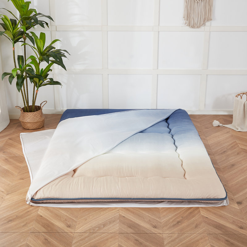 Streicher Japanese Floor Mattress, Futon Mattress with Washable Cover Japanese Futon Suitable for Camping, Guest, Full, Blue