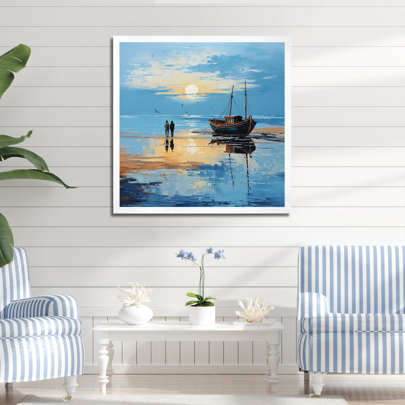 Coucher de soleil sur la toile, H 30 po x l 30 po x P 1 po, Cadre simple blanc