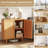 Bamboo Buffet Cabinet w/ PE Rattan Doors Freestanding Kitchen Cupboard Natural