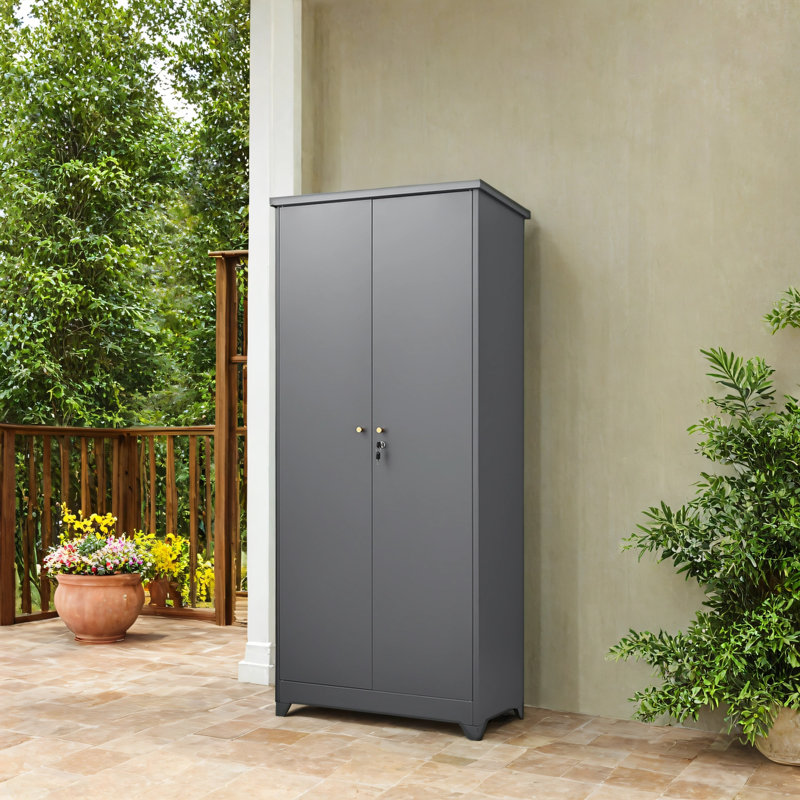 Armoire de rangement extérieure avec toit incliné et toit imperméable gris
