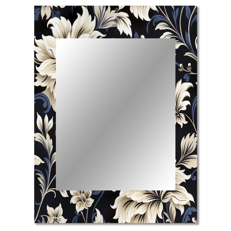 Berlanga bleu foncé fleur beige damassé Breeze, 40 po x 30 po