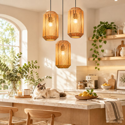 3 - Light Rattan Farmhouse Bohemian Pendant