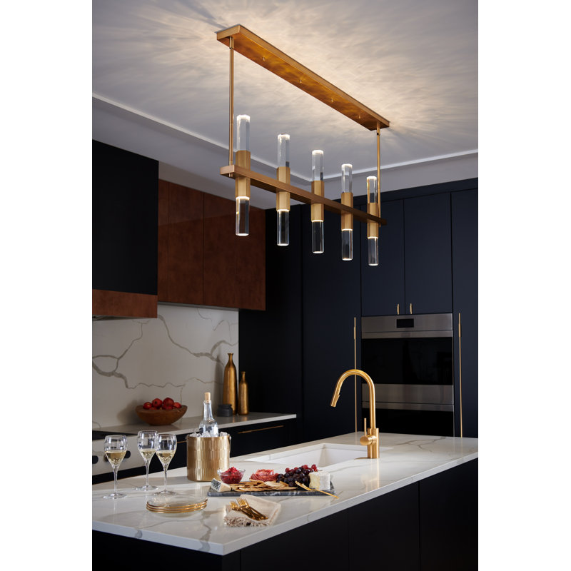 Cecily Heritage Brass LED Kitchen Island Pendant with Clear Crystal