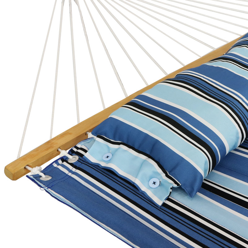 2-Person Quilted Polyester Spreader Bar Hammock - Misty Beach, Blue