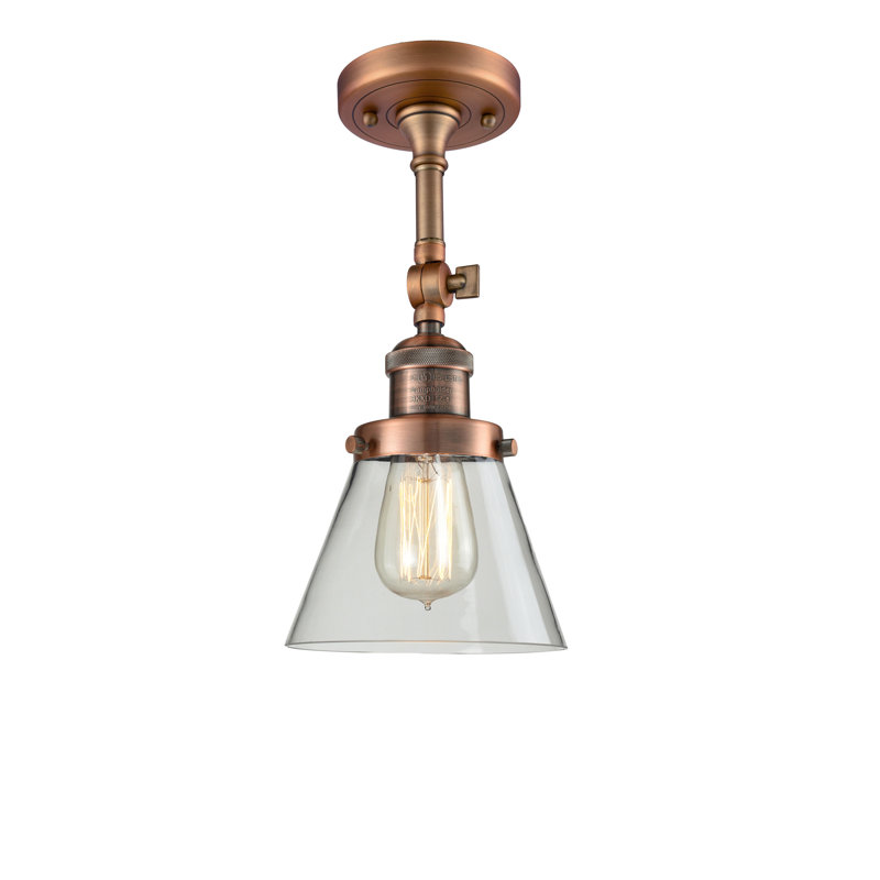 Plafonnier semi-encastré à cône simple 1 lumière Milazzo, H 13,5 po x l 6,25 po x P 6,25 po, Transparent, Cuivre antique