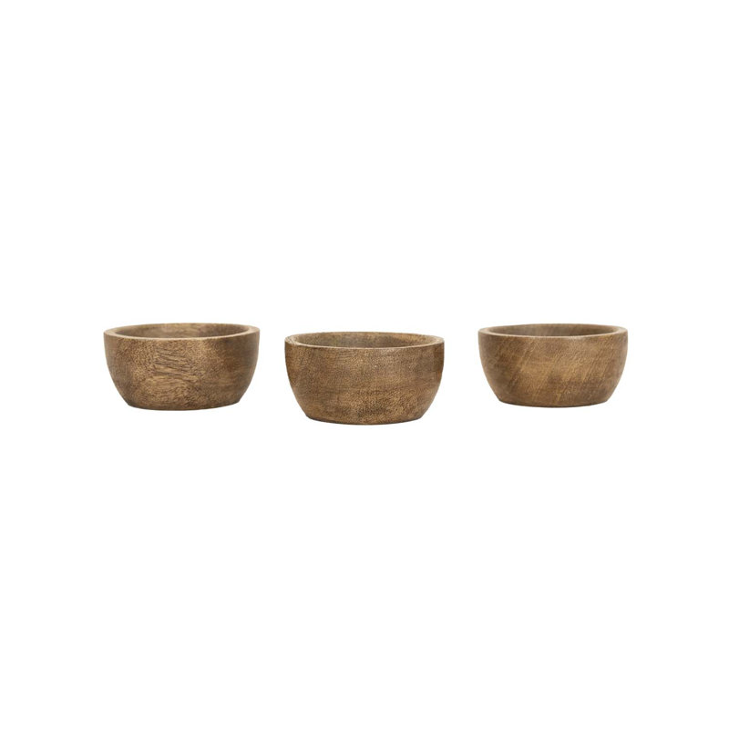 Ensemble de 3 bols à pincer en bois avec attache en cuir Foreside Home & Garden, Brun
