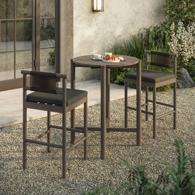 Akeya 3-Piece Outdoor Teak Wood Bar Set In Weathered Gray Flint