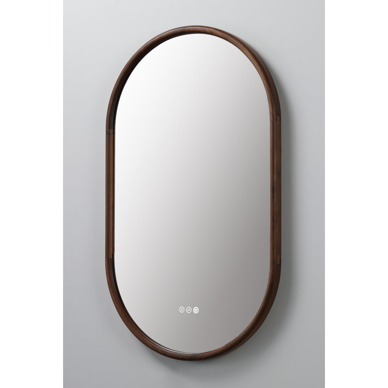 Zen LED Mirror, Walnut, Oval, 39.37" x 23.62"