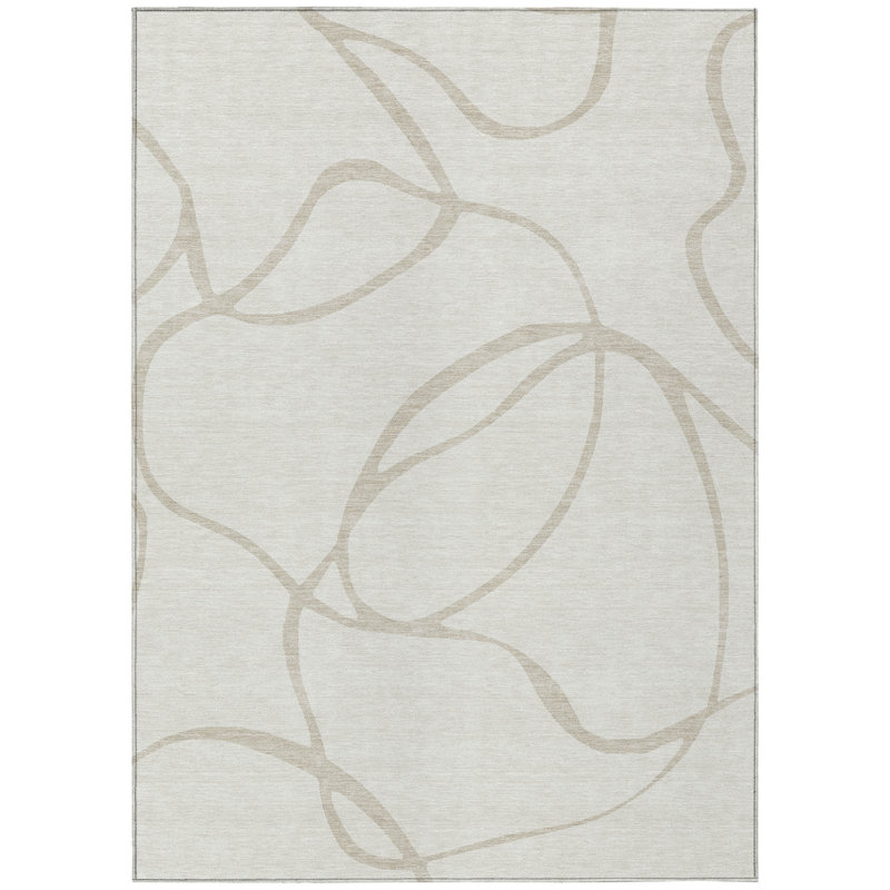 Mirelle Ivory Washable Indoor-Outdoor Rug - , 5' x 7'6"