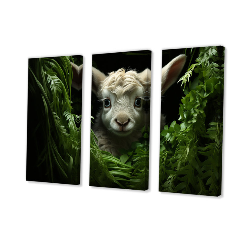 Chèvre blanche, prairie florale III - Chèvre, art mural, Toile tendue, H 28 po x l 36 po
