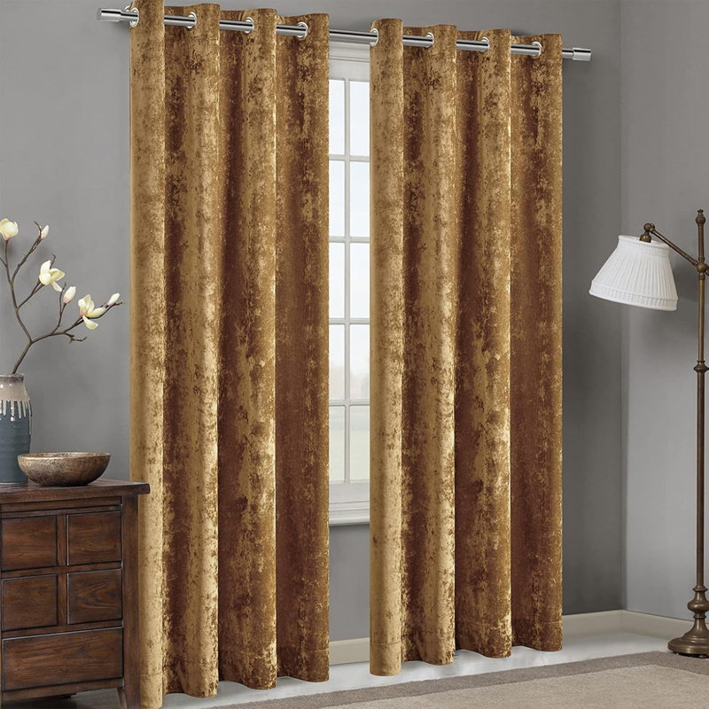 Deavion Velvet Crushed Curtains with Metal Grommets Room Darkening 2 Panel Set, Burgundy, 52" W x 96" L