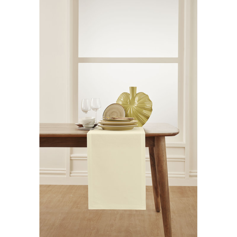 Dru - Cotton Linen Table Runner, Ivory, 90" x 14"
