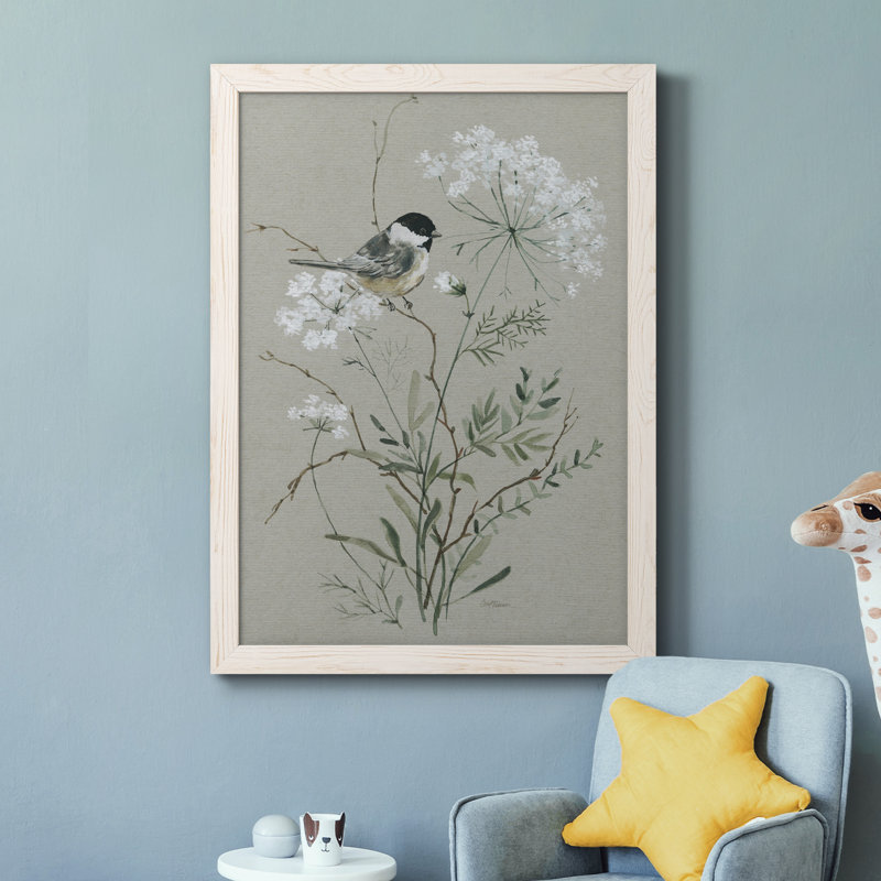 «Bouquet of Grace Bird I», reproduction d'art sur toile, H 31,5 po x l 23,5 po x P 1,5 po, Cadre blanc