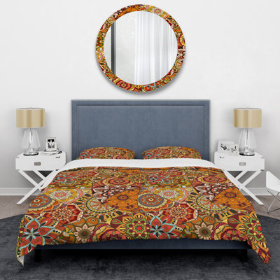 Pattern Tile with Mandalas - Bohemian Floral Flower Duvet Cover Set - Microfiber Polyester