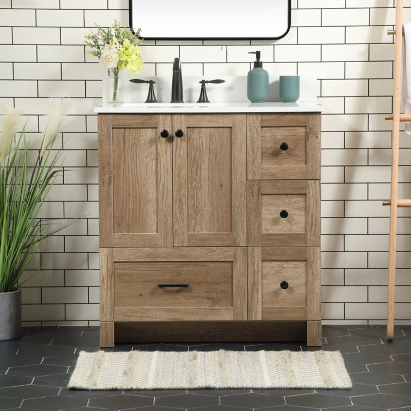 Soma 32'' Single Bathroom Vanity with Engineered Marble Top, Natural Oak