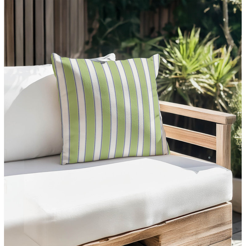 Cabana Stripe UV Protected Outdoor Pillow, Square 16", Green