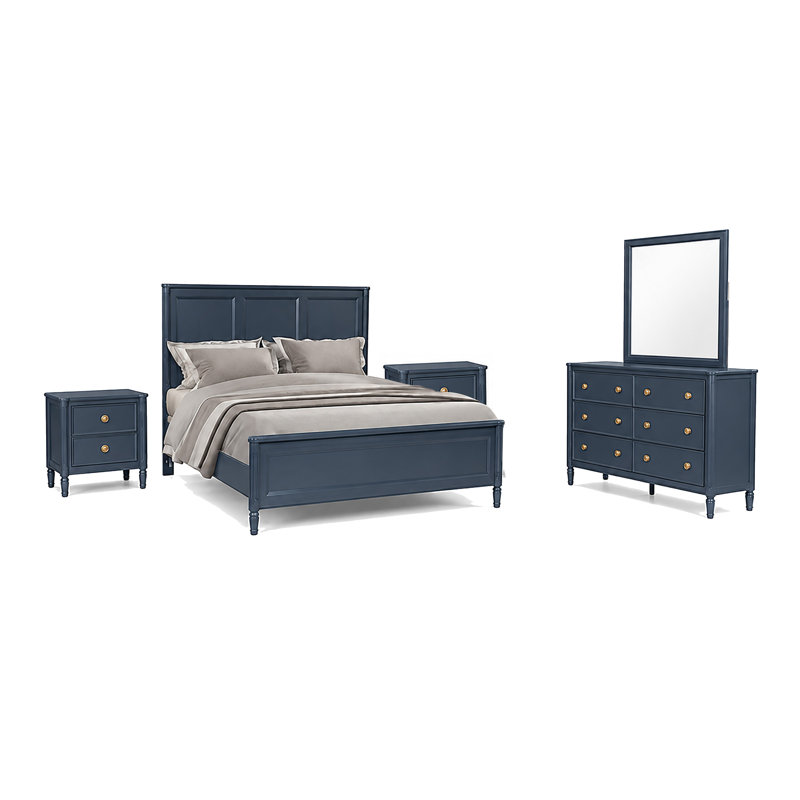 Ensemble de chambre avec grand lit 5 pièces Alta, 2 tables de chevet, miroir de commode, bleu de Malte