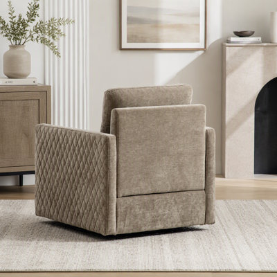 Upholstered 360° Swivel Armchair with Hidden Storage, Comfy Diamond-Shape Tufted Armrests Accent Square Club Chair Single Sofa with Pillow for Living