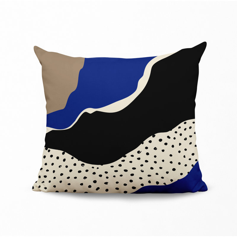 Coussin décoratif intérieur / extérieur en polyester filé Toni, 17 po x 17 po, Bleu marine / blanc cassé / beige / noir