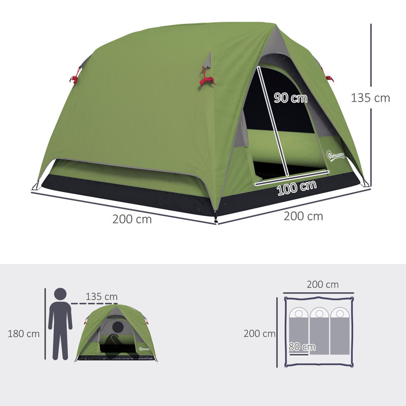 3 Person Tent, Olive Green/Grey