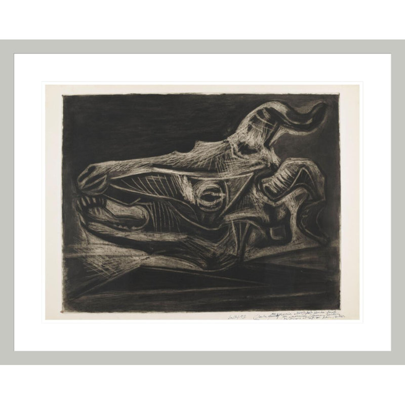 «Skull of a Goat on a Table» par Pablo Picasso - reproduction d'art encadrée, H 23,5 po x l 29,25 po
