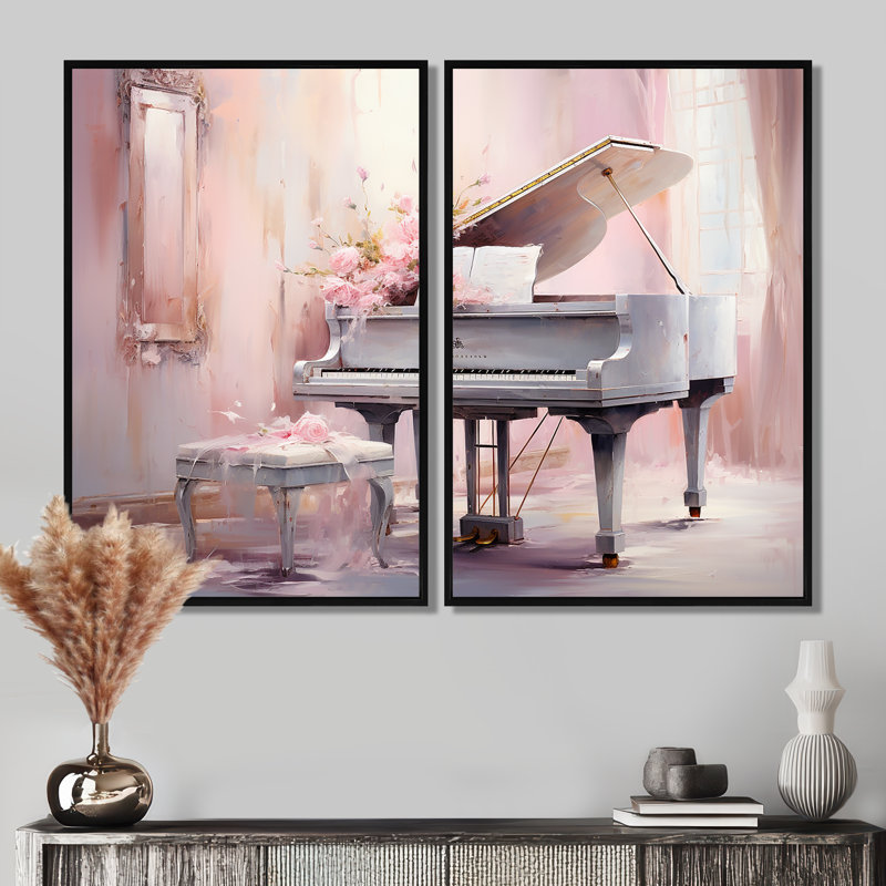 Jeu de piano rose pastel - impressions sur toile traditionnelles, Noir, H 36 po x l 48 po, Impression encadrée flottante