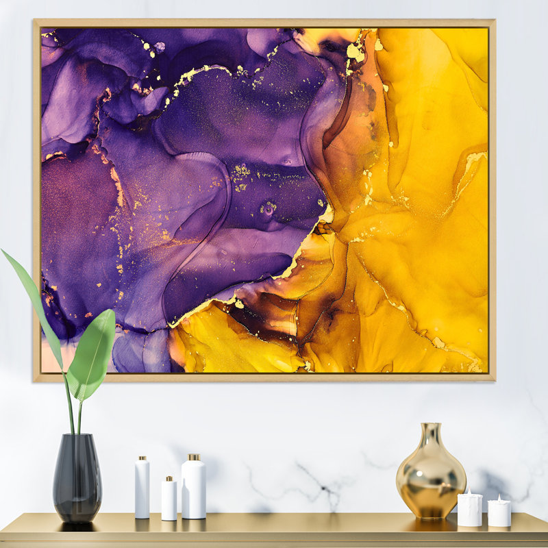«Mauve et or», impression sur toile, Cadre flottant en érable, H 30 po x l 40 po