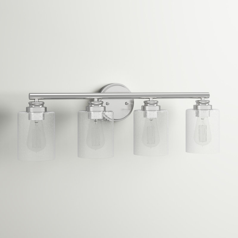 Éclairage de salle de bain à intensité variable 4 lumières Abdulkadyr, Nickel poli brossé, Transparent