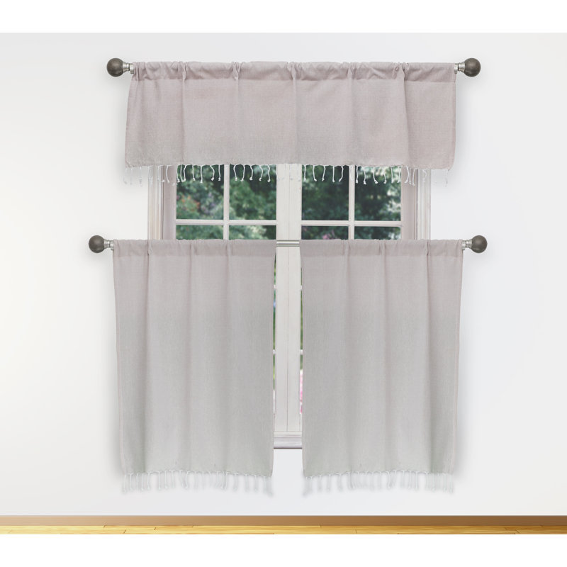 Savi Cotton Tailored Kitchen Curtain, Linen/White
