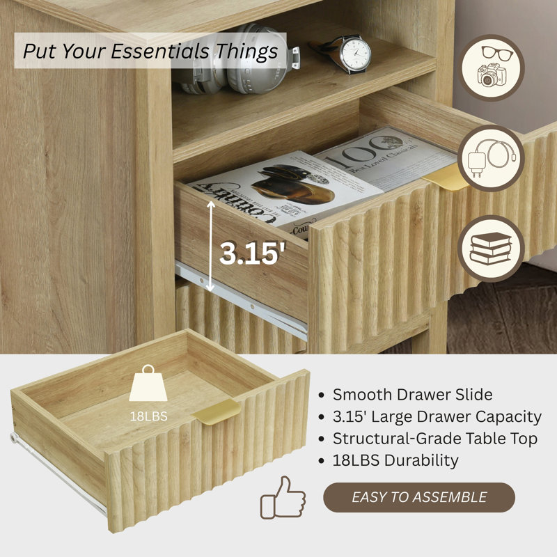 48cm W Manufactured Wood Bedside Table