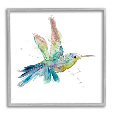 " Contemporary Hummingbird Animal Minimal Rainbow Watercolor " by Carol Robinson Painting Print