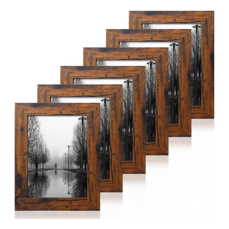 Ensemble de 6 cadres photo 5 x 7 en bois brun foncé avec cadres en verre